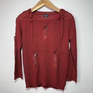 Zenobia Sweater Women’s 3XL Red Distressed Knit Lace-Up Sleeves Slashed Pullover